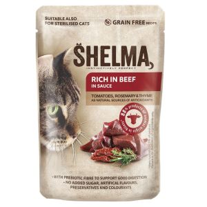 SHELMA Cat hovězí s rajčaty v omáčce 85g