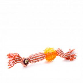 Bavlněný pískací uzel s TPR míčem, oranžový, 33 cm